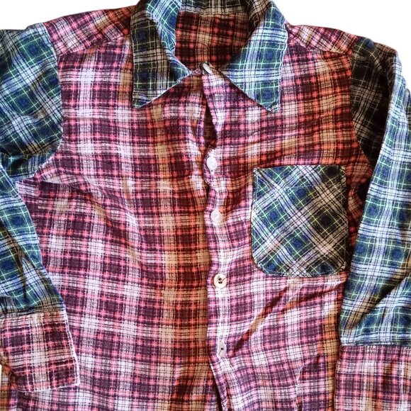 Vintage Boys 8 Shirt 1950's Handmade Flannel Country Button-Up 1OF1 Shadow PLaid - Picture 1 of 6